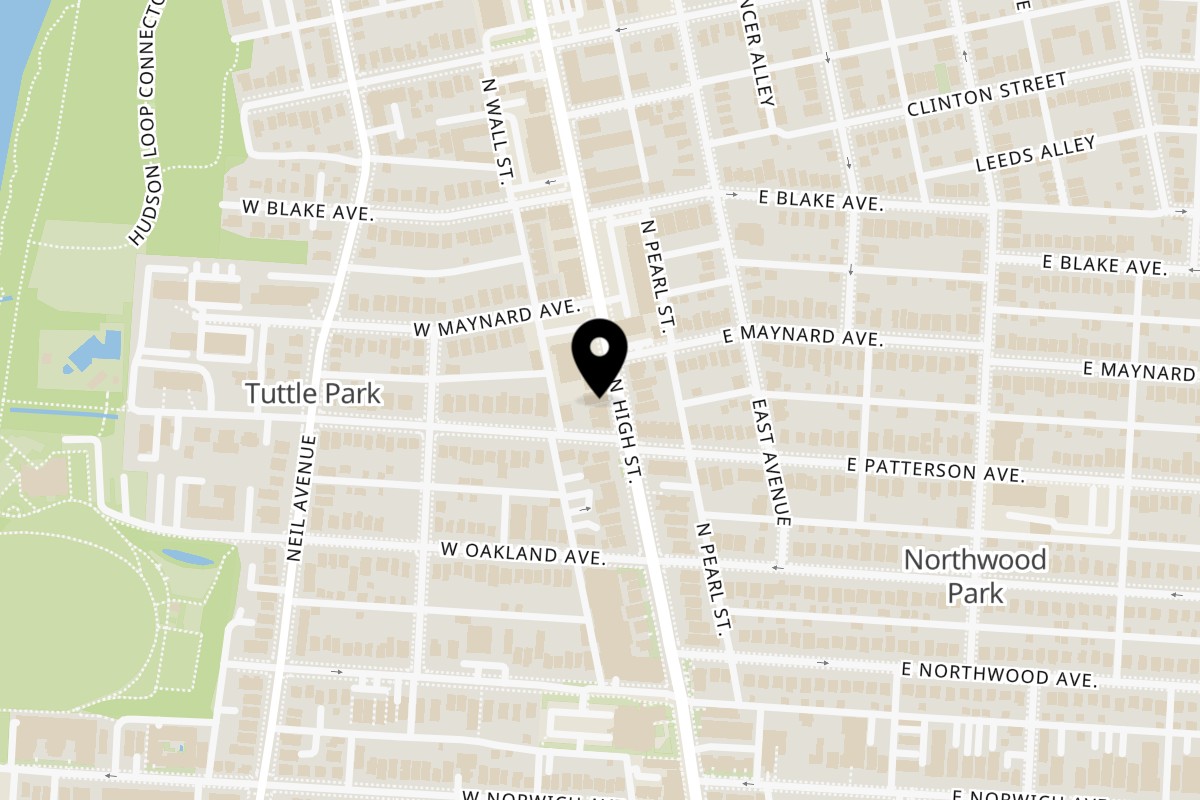 Map showing the location of New Taj Mahal on 2361 N High St in Columbus